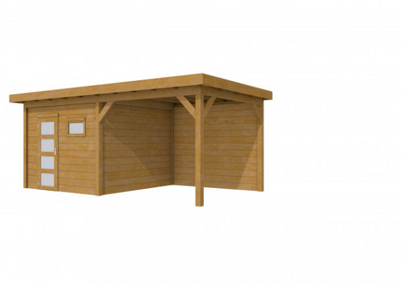 Douglas Topvision Premium tuinhuis Raaf 300x300 cm met luifel 3 meter, groen geimpregneerd.