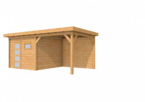 Douglas Topvision Premium tuinhuis Raaf 300x300 cm met luifel 3 meter, kleurloos geimpregneerd.