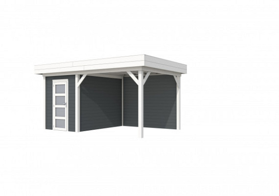 Vuren Topvision Premium Kiekendief, 200 x 300 en luifel 300 cm, wanden antraciet en basis wit.