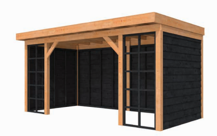 Buitenverblijf Comfort Compleet 500x270cm Basis onbehandeld, wanden zwart geïmpregneerd