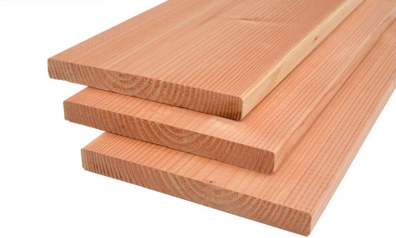 Douglas plank 1 zijde geschaafd, 1 zijde fijnbezaagd 2,5 x 24,5 x 400 cm, onbehandeld