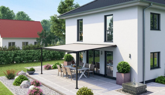 Elektrische zonwering met rits op staanders P550 300x550 cm (bxd) Incl. afstandsbediening type I.O.