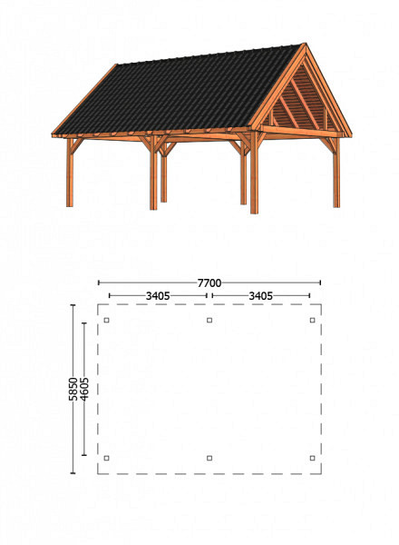 Buitenverblijf Zadeldak XXL 7850x5950x4900mm (bxdxh)