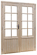 Vuren dubbele 8-ruits deur inclusief kozijn, 168 x 201 cm, onbehandeld.