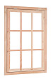 Douglas 9-ruits uitzetraam, 91 x 136 cm, kleurloos geïmpregneerd.