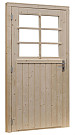 Vuren enkele 6-ruits deur extra breed inclusief kozijn, rechtsdraaiend, 112 x 201 cm, onbehandeld.