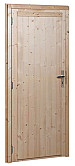 Vuren enkele dichte deur inclusief kozijn, rechtsdraaiend, 90 x 201 cm, onbehandeld.