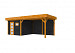 Douglas Topvision Premium Raaf, 298 x 298 en luifel 400 cm, wanden zwart en basis kleurloos geïmpregneerd.