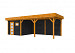 Douglas Topvision Premium Raaf, 298 x 298 en luifel 500 cm, wanden zwart en basis kleurloos geïmpregneerd.