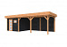 Douglas Topvision Premium Raaf, 298 x 298 en luifel 500 cm, wanden zwart geïmpregneerd en basis onbehandeld.