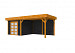 Douglas Topvision Premium Roek, 298 x 298 en luifel 400 cm, wanden zwart en basis kleurloos geïmpregneerd.