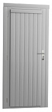 Vuren enkele dichte deur inclusief kozijn, linksdraaiend, 90 x 201 cm, lichtgrijs gespoten.
