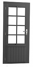 Vuren enkele 8-ruits deur inclusief kozijn, linksdraaiend, 90 x 201 cm, antraciet gespoten.