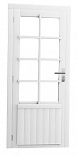 Vuren enkele 8-ruits deur inclusief kozijn, linksdraaiend, 90 x 201 cm, wit gespoten.