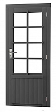 Vuren enkele 8-ruits deur inclusief kozijn, rechtsdraaiend, 90 x 201 cm, antraciet gespoten.