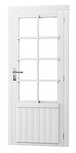 Vuren enkele 8-ruits deur inclusief kozijn, rechtsdraaiend, 90 x 201 cm, wit gespoten.