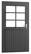 Vuren enkele 6-ruits deur extra breed inclusief kozijn, linksdraaiend, 112 x 201 cm, antraciet gespoten.