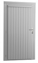 Vuren enkele dichte deur extra breed inclusief kozijn, linksdraaiend, 112 x 201 cm, lichtgrijs gespoten.