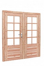 Douglas dubbele 8-ruits deur inclusief kozijn, 168 x 201 cm, transparant gespoten.