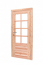 Douglas enkele 8-ruits deur inclusief kozijn, rechtsdraaiend, 90 x 201 cm, transparant gespoten.