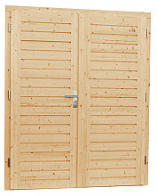 Vuren dubbele dichte opdekdeur met 5-puntssluiting, 168 x 201 cm, onbehandeld.