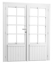 Vuren dubbele 8-ruits deur inclusief kozijn, 168 x 201 cm, wit gespoten.