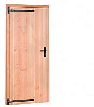 Douglas dichte enkele deur 90x201 cm, linksdraaiend, zwarte hengen, zwart beslag, onbehandeld.