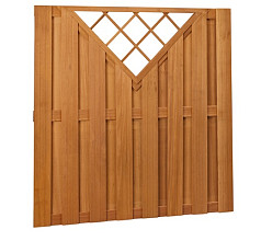 Hardhouten plankenscherm recht verticaal met V-trellis 180 x 180 cm.