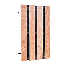 Douglas fijnbezaagde plankendeur met zwarte binnenzijde, op zwart verstelbaar frame, 100 x 180 cm, zwart/onbehandeld.