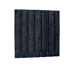 Douglas fijnbezaagd plankenscherm 15-planks 19 mm, 180 x 180 cm, zwart gedompeld.