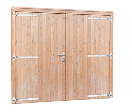 Douglas dubbele deur inclusief kozijn extra breed en hoog, 255 x 209 cm, transparant gespoten.