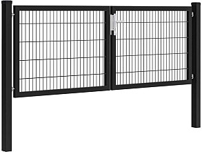 Hillfence metalen dubbele poort Premium-line inclusief slot, 300 x 100 cm, zwart.