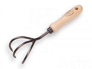 Cultivatortje 3 tands met essen handvat 14 cm.