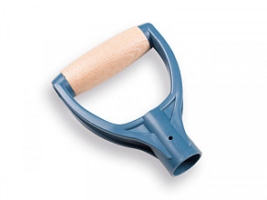 D-greep. kunststof blauw met houten handvat.