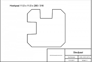 Grenen sleufpaal 8,8 x 8,8 x 270 cm, t.b.v. 28 mm profielplanken, hoekpaal, groen geïmpregneerd.