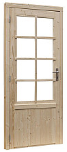Vuren enkele 8-ruits deur inclusief kozijn, linksdraaiend, 90 x 201 cm, onbehandeld.